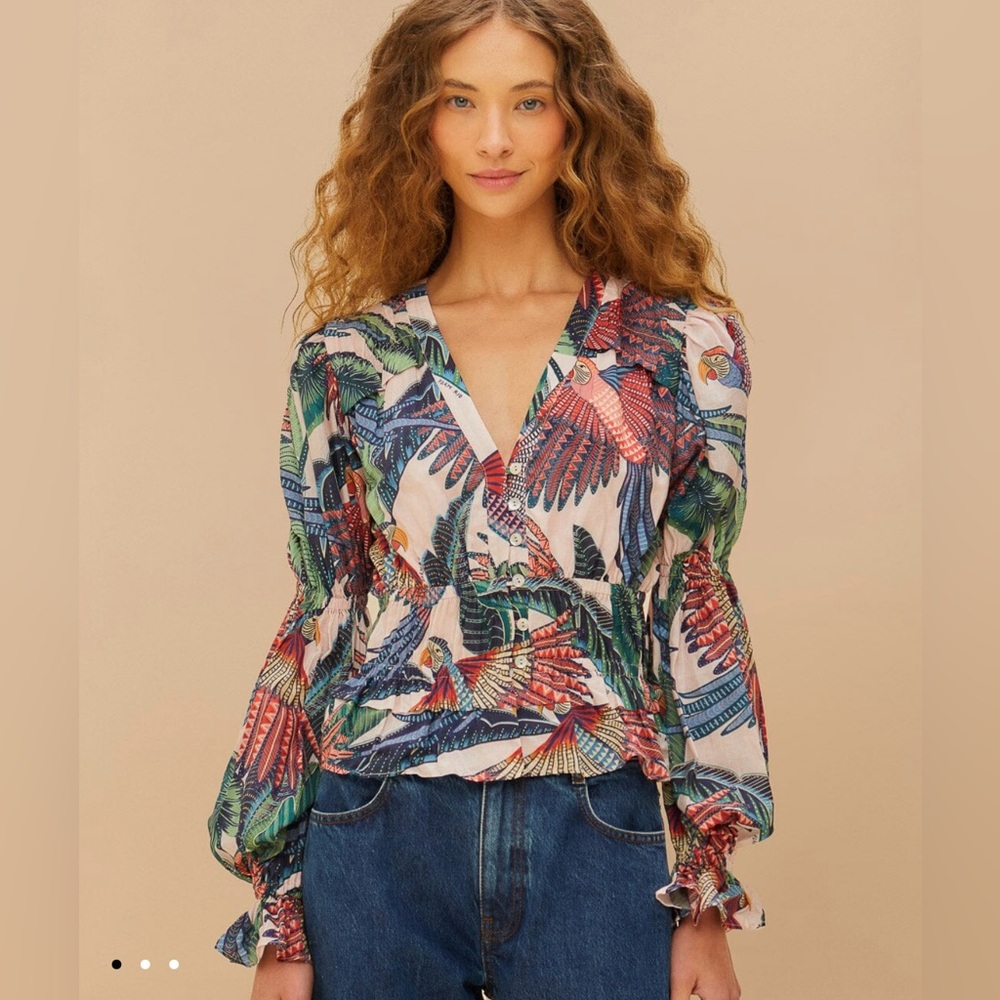 Farm Rio Pink Macaw Flight Blouse NWT